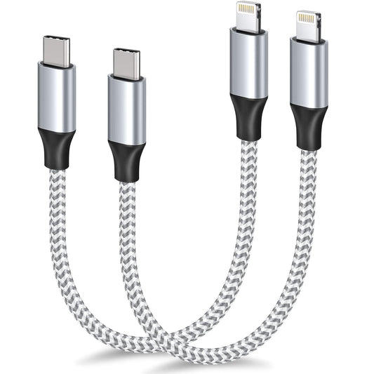 1ft USB C to Lightning Cable Short, 2 Pack PD USB C iPhone Charger Cable MFi Certified, 12 inch Fast Charging Type C to Lightning Cord Nylon Braided…