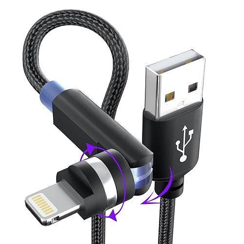 90 Degree iPhone Charger Cable Swivel Cord with 360° Rotating Head - 6.6FT Right Angle Lightning Cable 360° iPhone Cord with MFi, 2.4A Fast Charging…