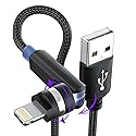 90 Degree iPhone Charger Cable Swivel Cord with 360° Rotating Head - 6.6FT Right Angle Lightning Cable 360° iPhone Cord with MFi, 2.4A Fast Charging…