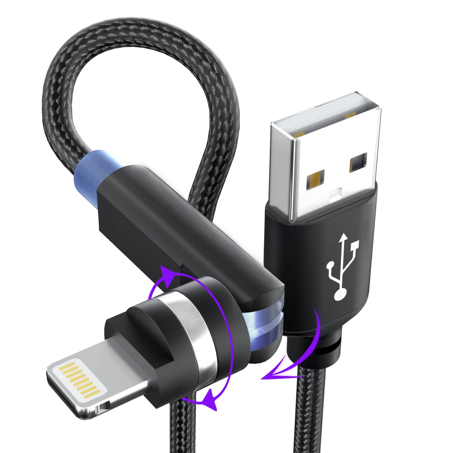 90 Degree iPhone Charger Cable Swivel Cord with 360° Rotating Head - 6.6FT Right Angle Lightning Cable 360° iPhone Cord with MFi, 2.4A Fast Charging…