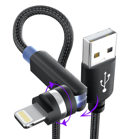 90 Degree iPhone Charger Cable Swivel Cord with 360° Rotating Head - 6.6FT Right Angle Lightning Cable 360° iPhone Cord with MFi, 2.4A Fast Charging…