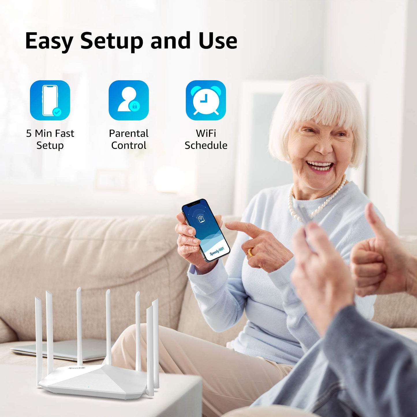 Gigabit WiFi Router, Dual Band Smart Wireless Router, Speedefy AC2100 4x4 MU-MIMO & 7 External Antennas for Strong Signal and High Speed, Parental