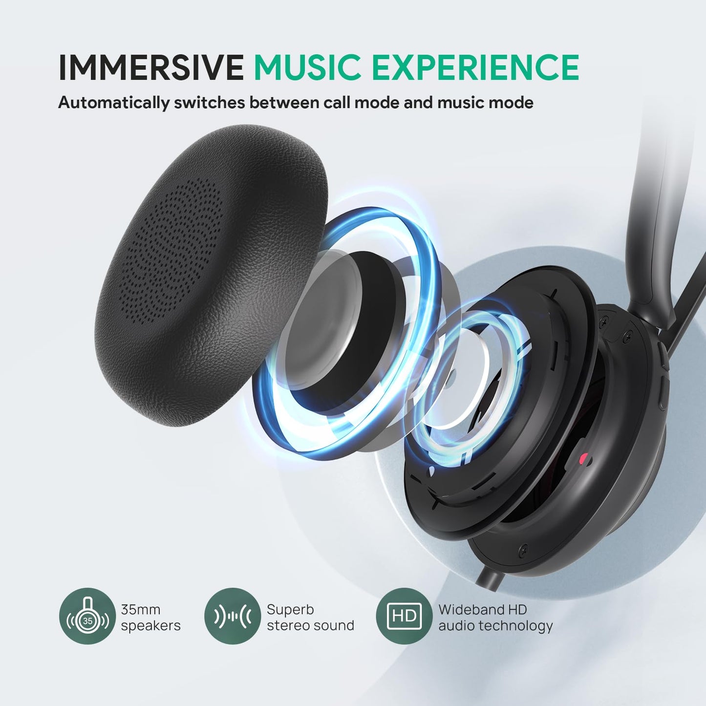 Yealink UH35 USB Headset for PC, Wired Headphones with Noise Cancelling Microphone, Certified Teams, All-Day Comfort Design, Stereo Headset for Home