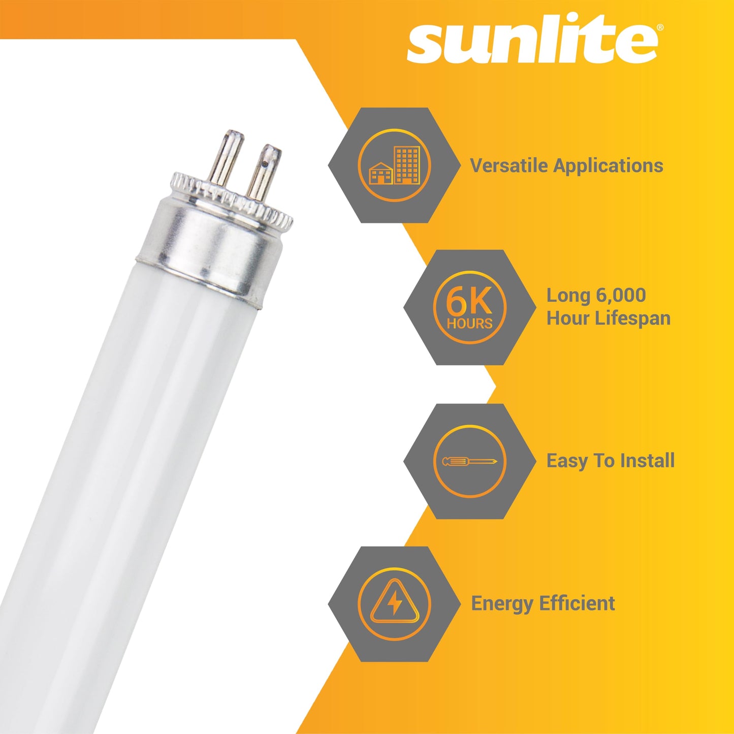 Sunlite 9-Inch F6T5/DL T5 Linear Fluorescent Lamp, 6 Watts, 210 Lumens, 6500K Daylight, Miniature G5 Bi-Pin Base, ROHS Compliant, High Performance