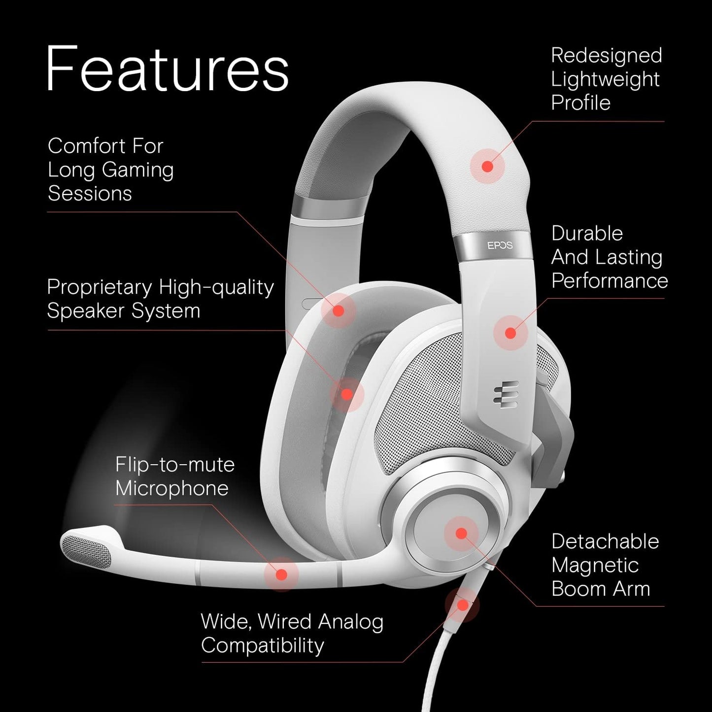 EPOS H6Pro - Open Acoustic Gaming Headset with Mic - Lightweight & Comfortable Design - Xbox, PS4, PS5 & PC Headset (White)