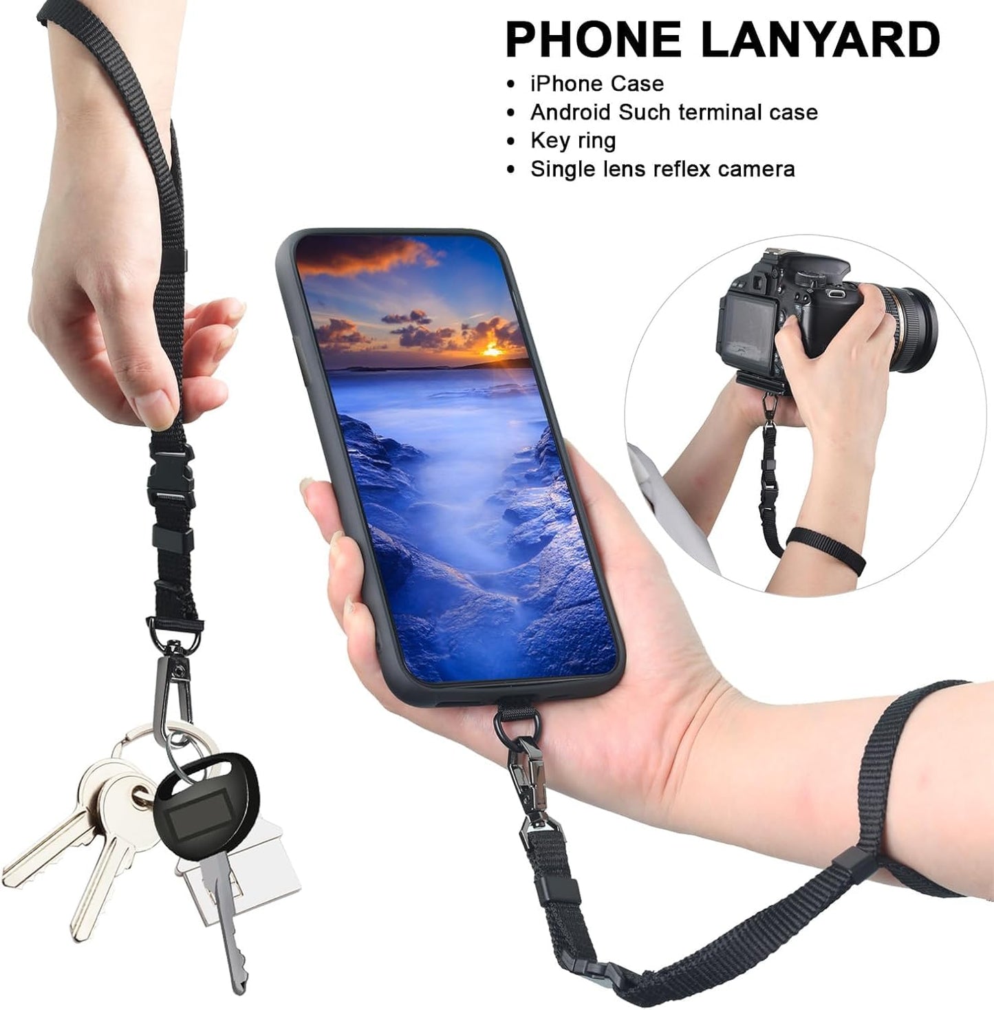 M MYECOGO Heavy Duty Phone Wrist Lanyard, 2 Pack Adjustable Cell Phone Lanyard Strap, Hand Wrist Strap Lanyard with Tether Tabs for Smartphones GoPro