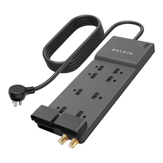 Belkin Surge Protector Power Strip, 8 AC Multiple Plug Outlet w/ 12ft Heavy-Duty Extension Cord, UL-listed Outlet Extender w/ Flat Plug for Home