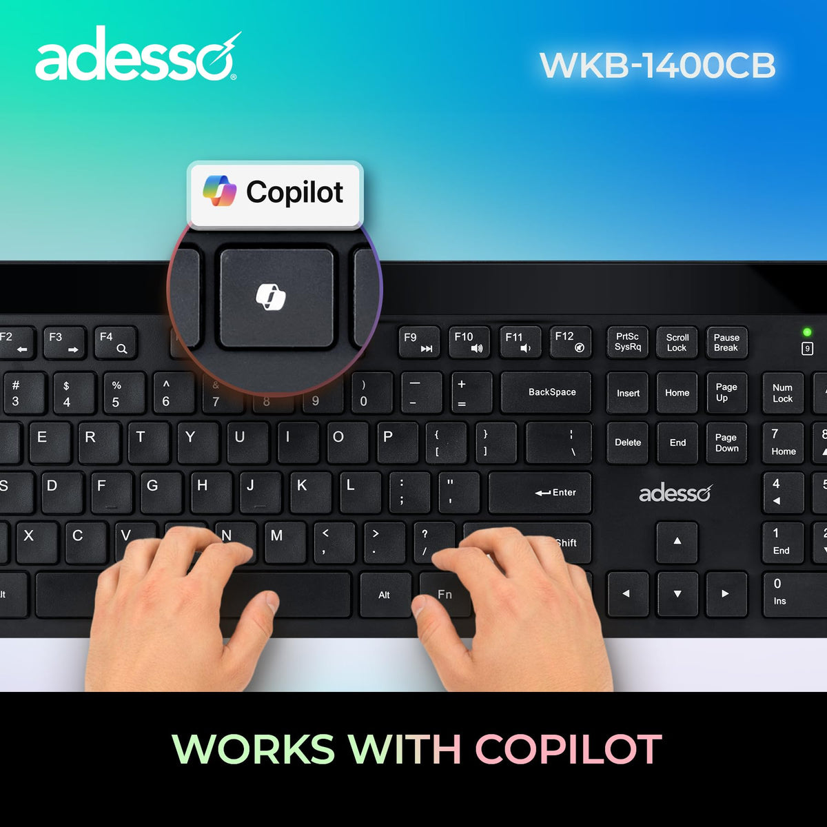 Adesso WKB-1400CB Wireless Keyboard and Mouse Combo, Black