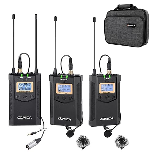 Comica CVM-WM100PLUS - Wireless Microphone System for Cameras, Camcorders, Smartphones, Laptops, Professional UHF Wireless Lavalier Lapel Microphone