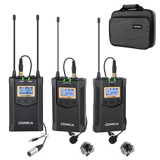 Comica CVM-WM100PLUS - Wireless Microphone System for Cameras, Camcorders, Smartphones, Laptops, Professional UHF Wireless Lavalier Lapel Microphone