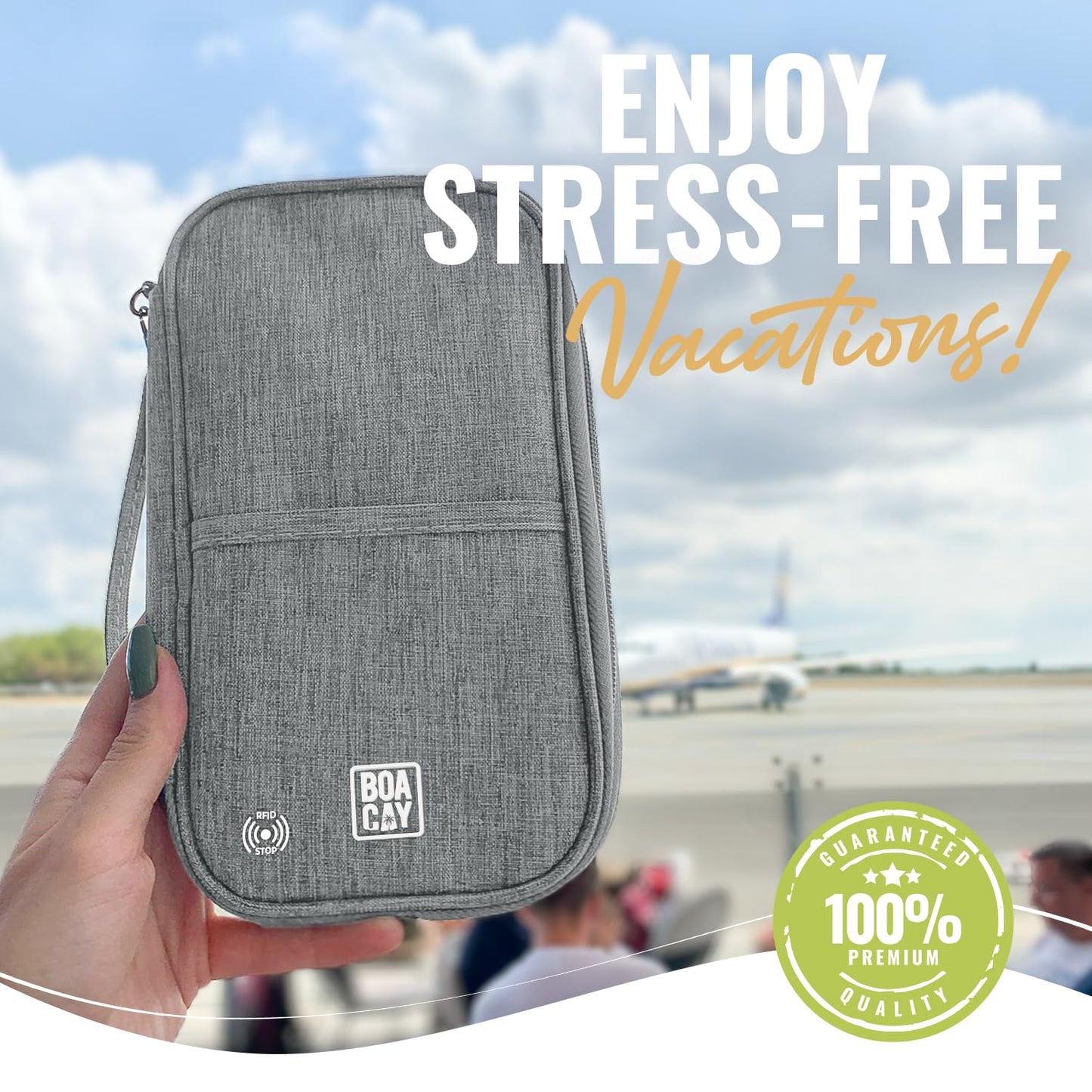 BOACAY Travel Document Organizer with RFID, Family Passport Holder, Wallet for Women & Men, Portable & Waterproof Case for Cards, Boarding Pass, Money