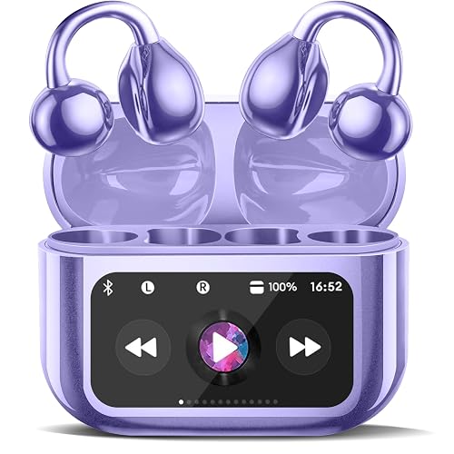 Open Ear Clip On Earbuds, Bluetooth 5.4 Lightweight Comfort Bone Conduction Headphones with LED Digital Display Charging Case Sport Built-in Mic IPX7