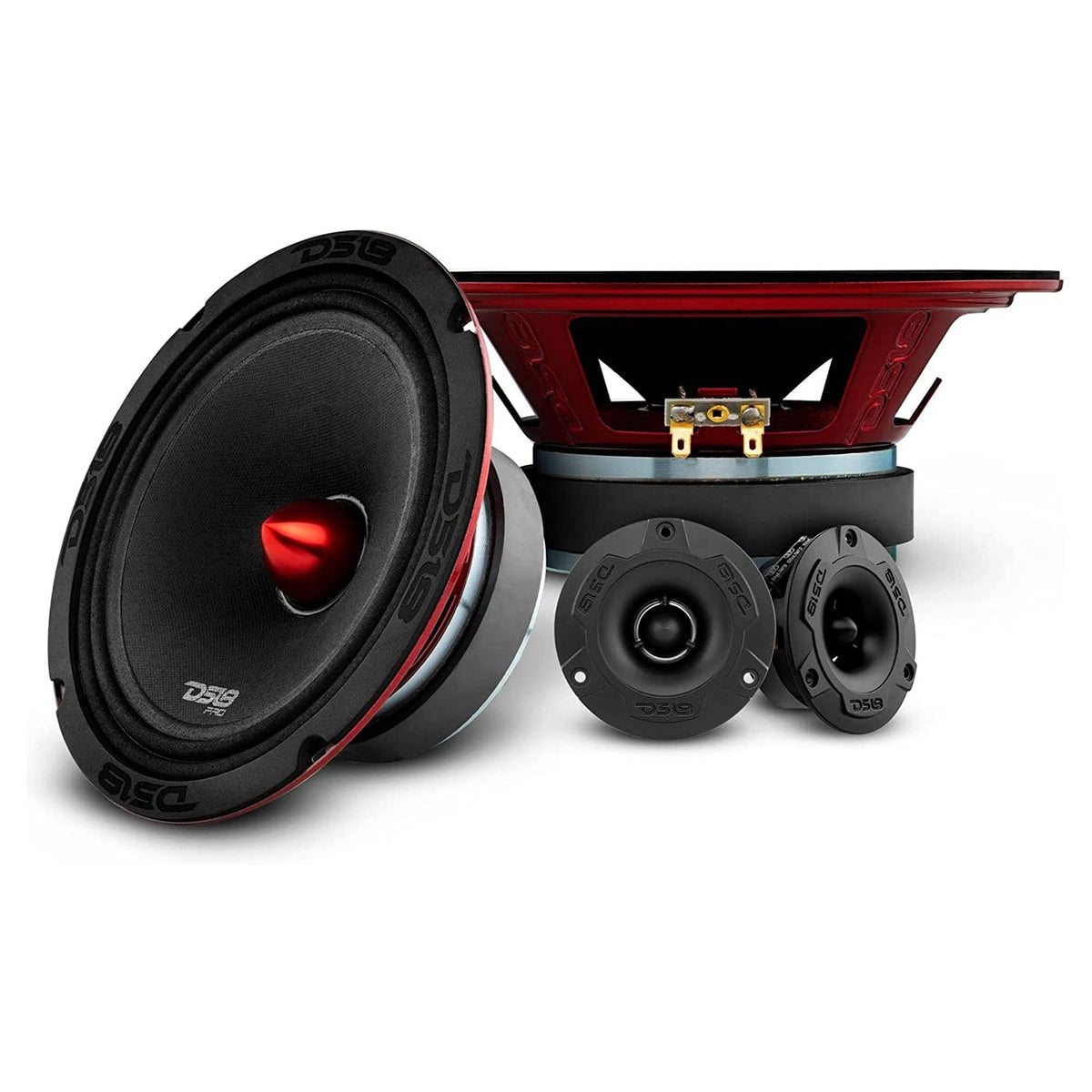 DS18 Mid and High Car Speaker Package - 2X 6.5" Midrange, 2X 1" Tweeters, Built-in Crossover (Renewed)