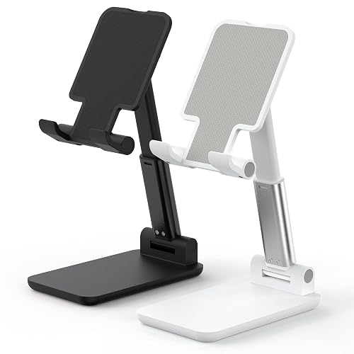 HZZADZXW 2 Pack Cell Phone Stand for Desk, Adjustable Angle & Height, Foldable Portable Phone Holder with Anti-Slip Silicone Pad, Compatible