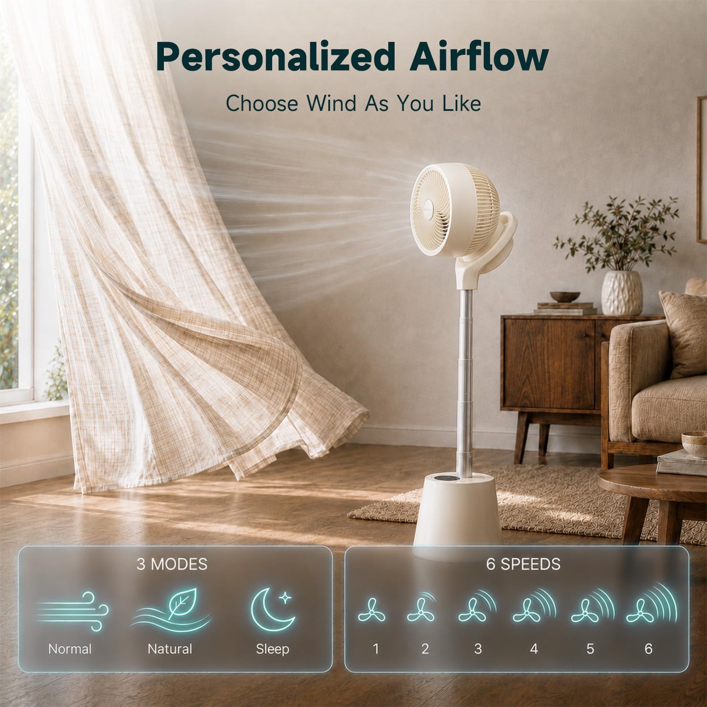 HZTzone Rechargeable Smart Pedestal Fan, 20dB Quiet 360° Oscillating Fan | DC Motor Wi-Fi App & Remote Control, 6 Speeds, 8-12Hrs Built-in Battery