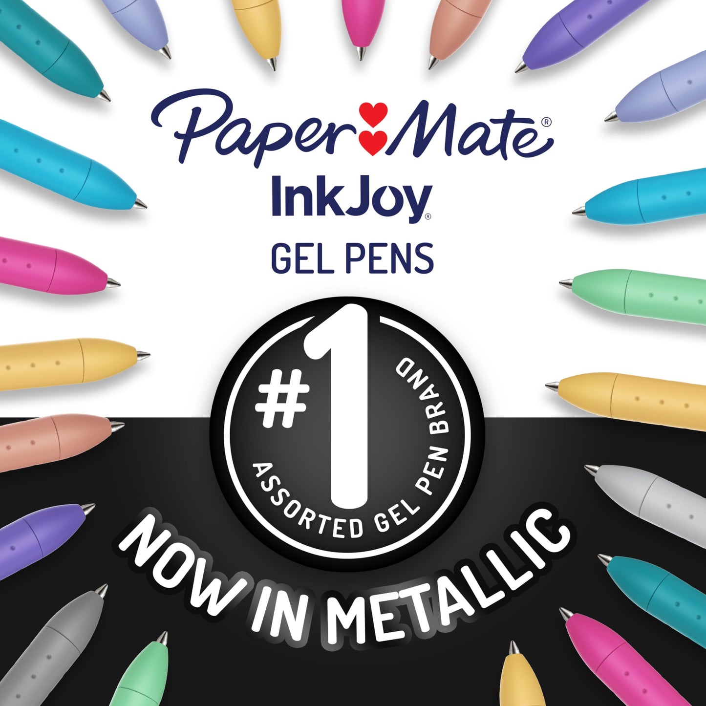 Paper Mate InkJoy Gel Pens, Metallic, Retractable, Medium Point (0.8mm), Glittery Assorted Colors, 10 Count - Arts & Crafts, Doodling, Writing, Bullet