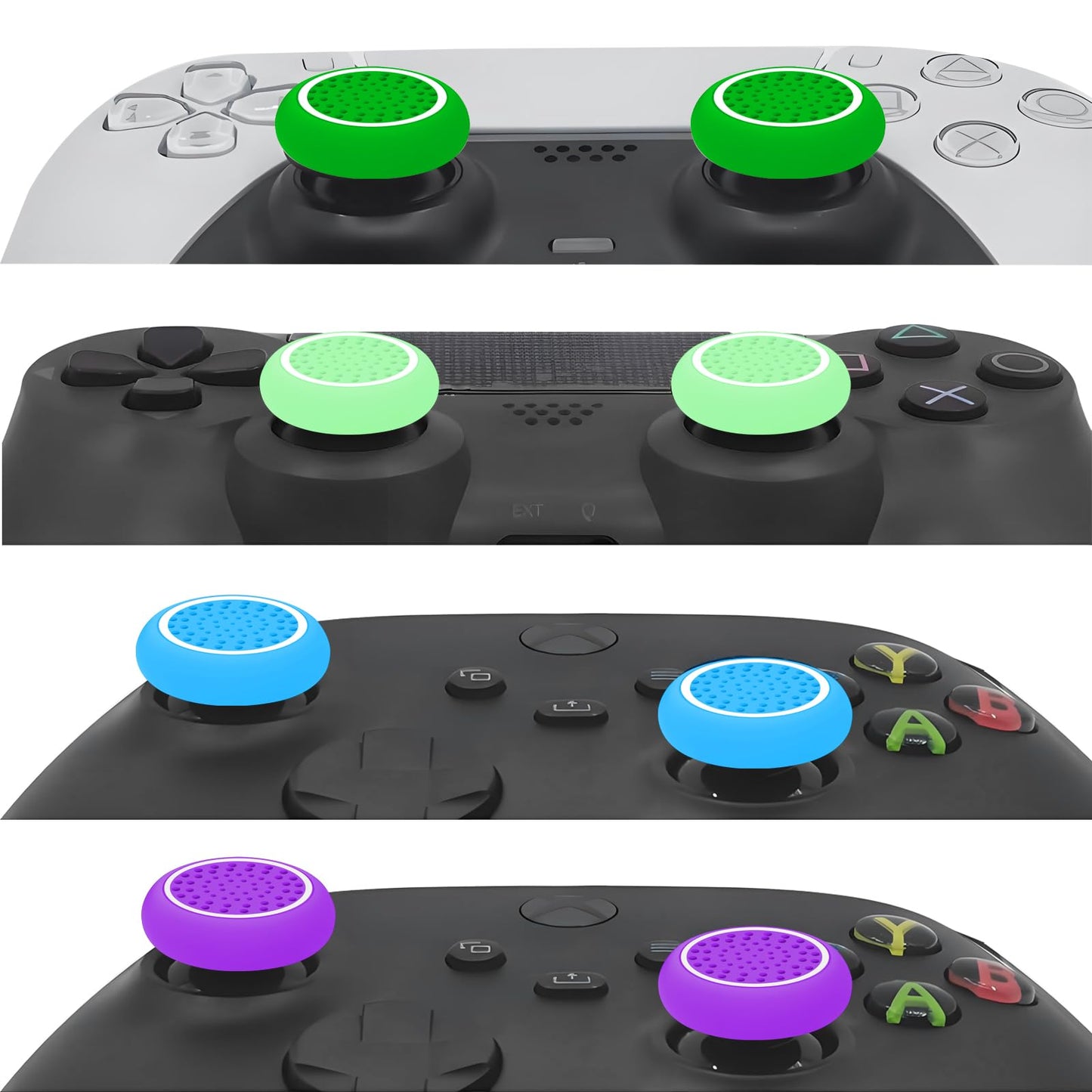 AMOACCESSORIES 16 Pieces Rainbow Colors Thumb Grips Caps Joystick Cover Controller Performance for Games,Compatible with PlayStation PS5,PS4,Xbox