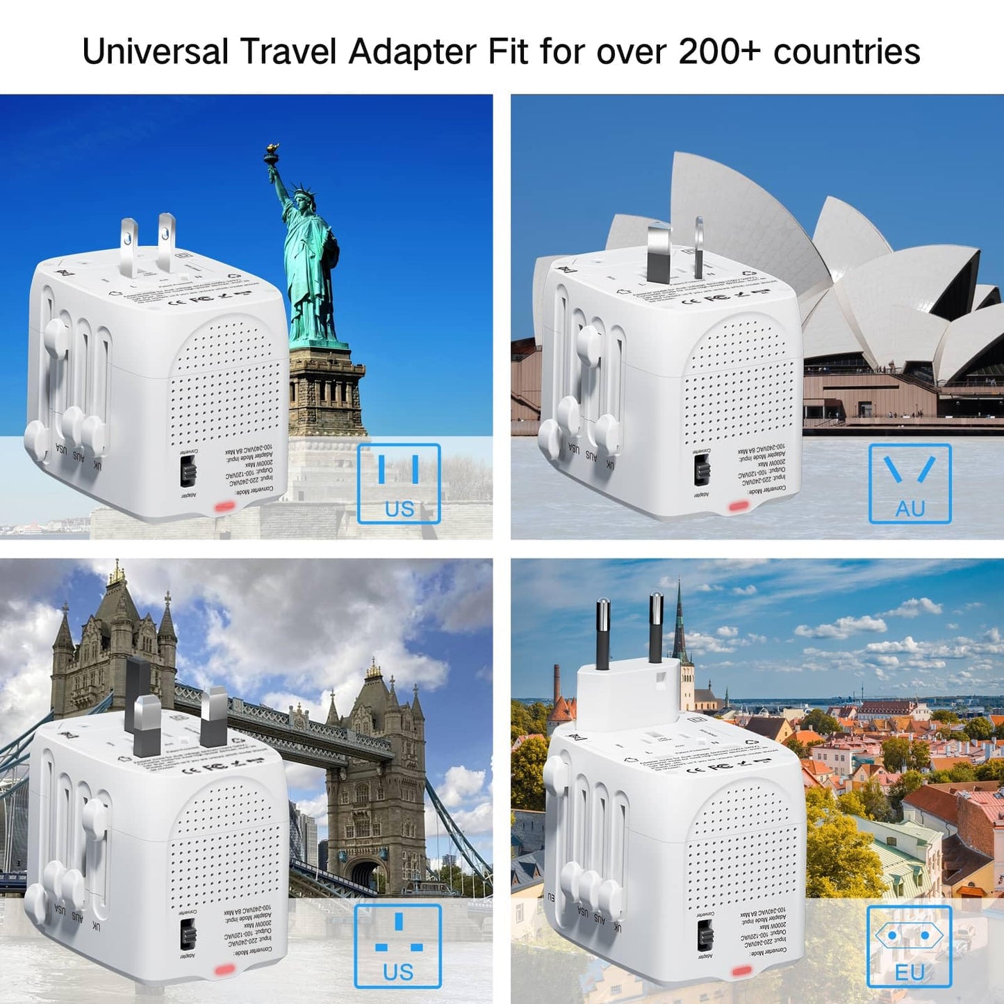 Adaptador de viaje internacional convertidor de voltaje escalones hacia abajo 220V a 110V para teléfonos celulares, portátiles y rizadores, Estados…