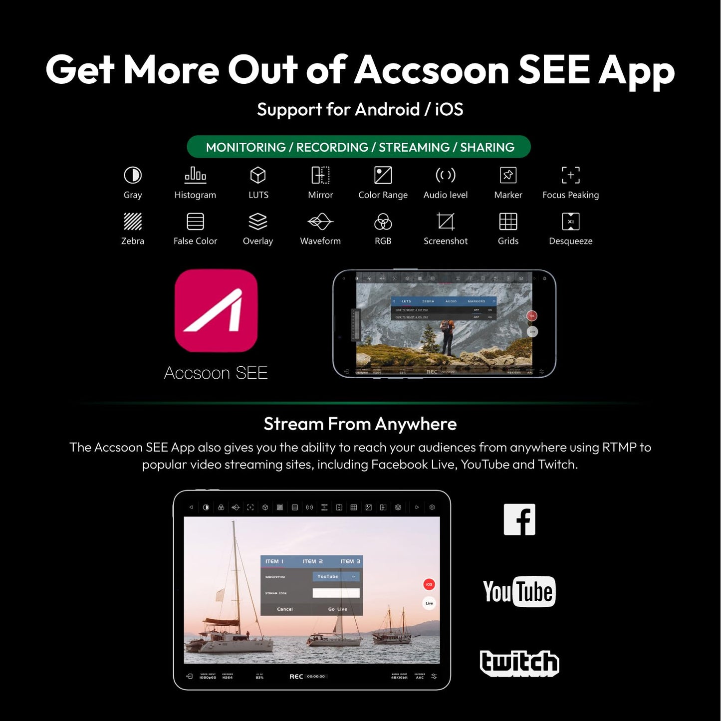 ACCSOON CineView Nano Wireless Video Transmitter 1080p 60fps ?0.06s Latency 500ft Range up to 4 Devices Monitoring
