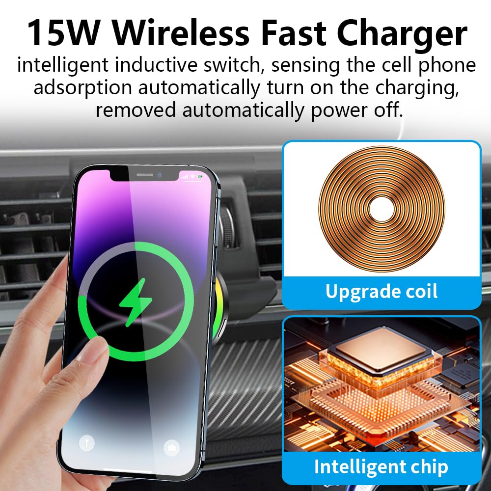 LUNQIN Car Magnetic Phone Mount for Audi Q5 SQ5 2018 2019 2020 2021 2022 2023 2024 Auto Interior Accessories Best Cellphone Holder Fast 15W Wireless