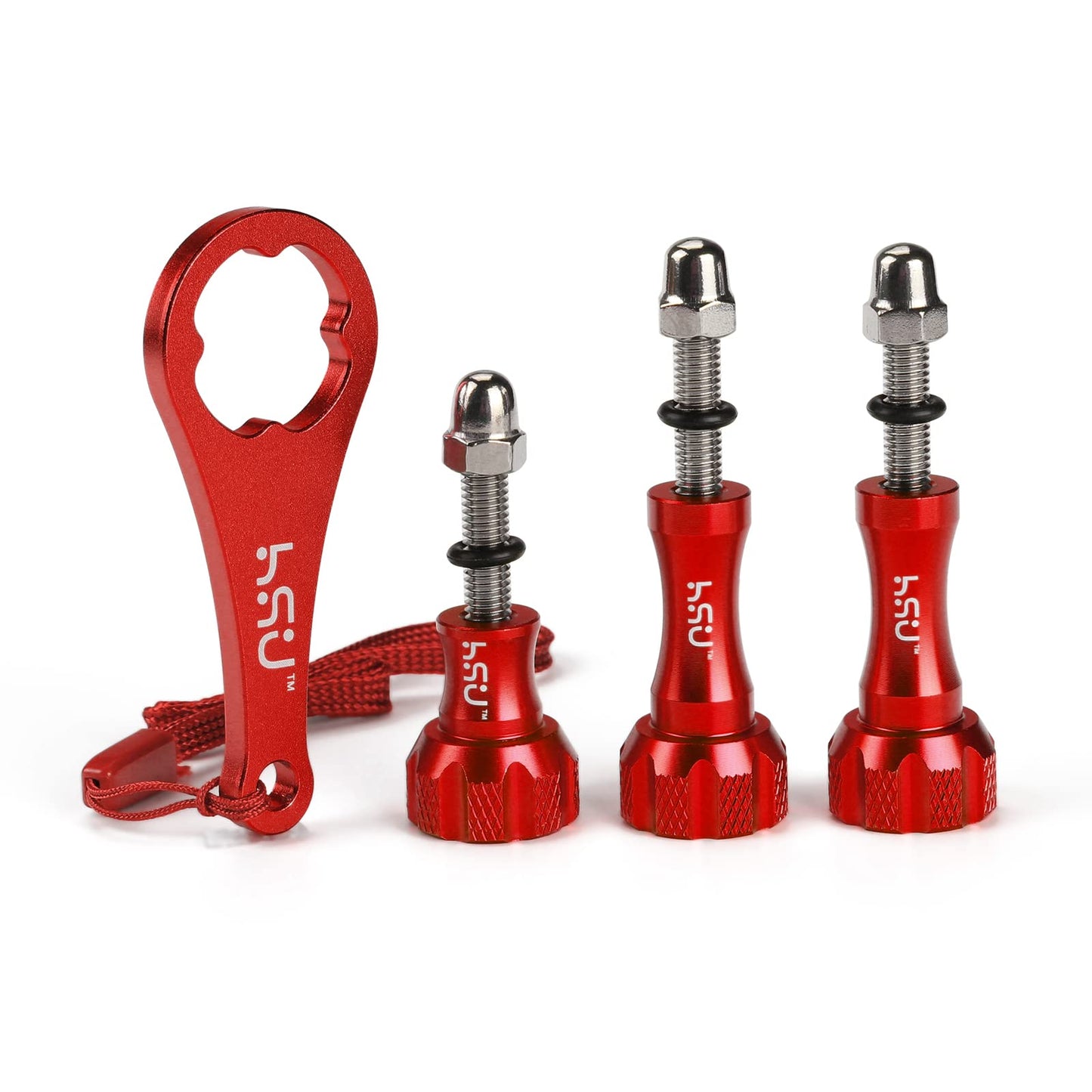 HSU Aluminum Thumbscrew Set + Wrench for Gopro Hero 13, 12, 11, 10, 9, 8, 7, 6, 5, 4, 3, AKASO Campark and Other Action Cameras (3pcs, Red)