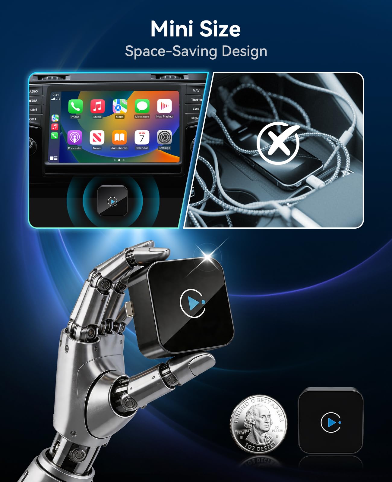 2026 Upgraded Wireless CarPlay Dongle, Mini Plug & Play USB Device for Apple CarPlay & Android Auto, Wired to Wireless, Stable No-Latency Connection