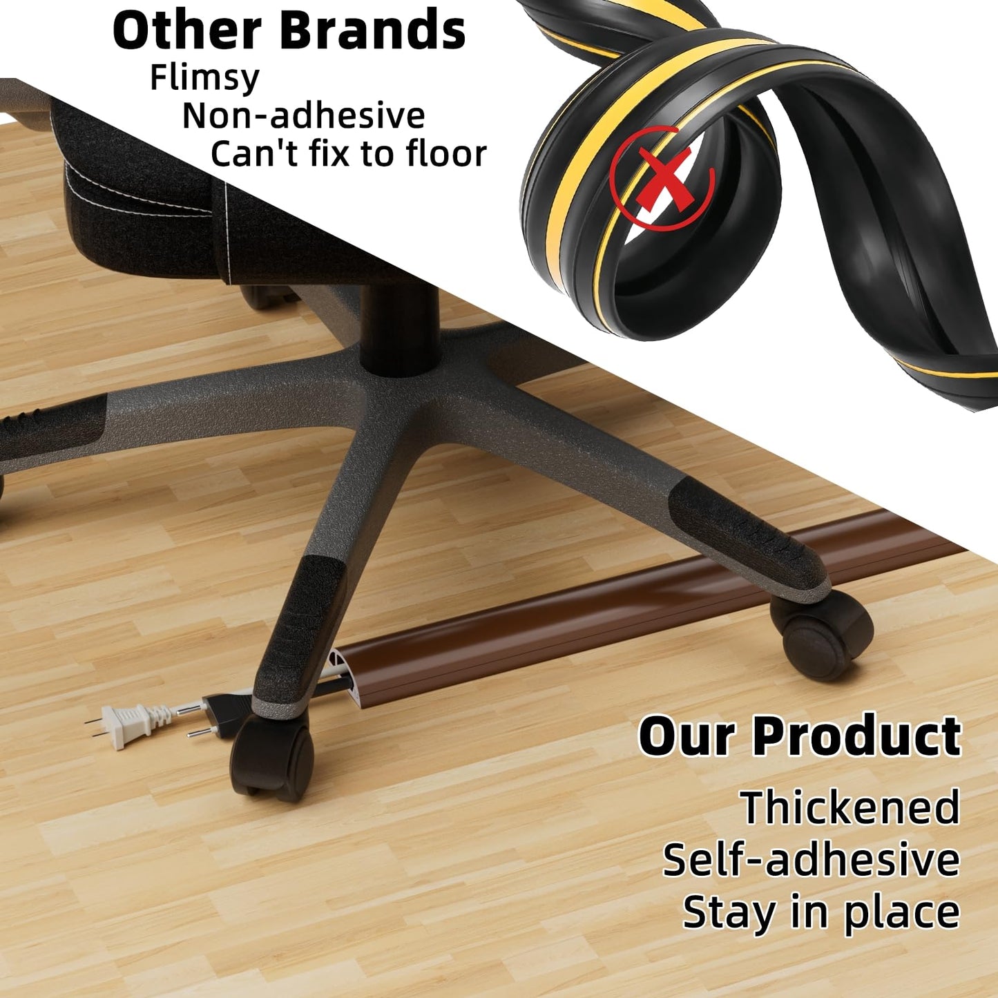 4ft Floor Cord Cover, Silicone Wire Hider, Hide Extension Cords, Protect Cords, Prevent Cable Trips, Heavy-Duty Adhesive-Backed Anti-Trip Cable