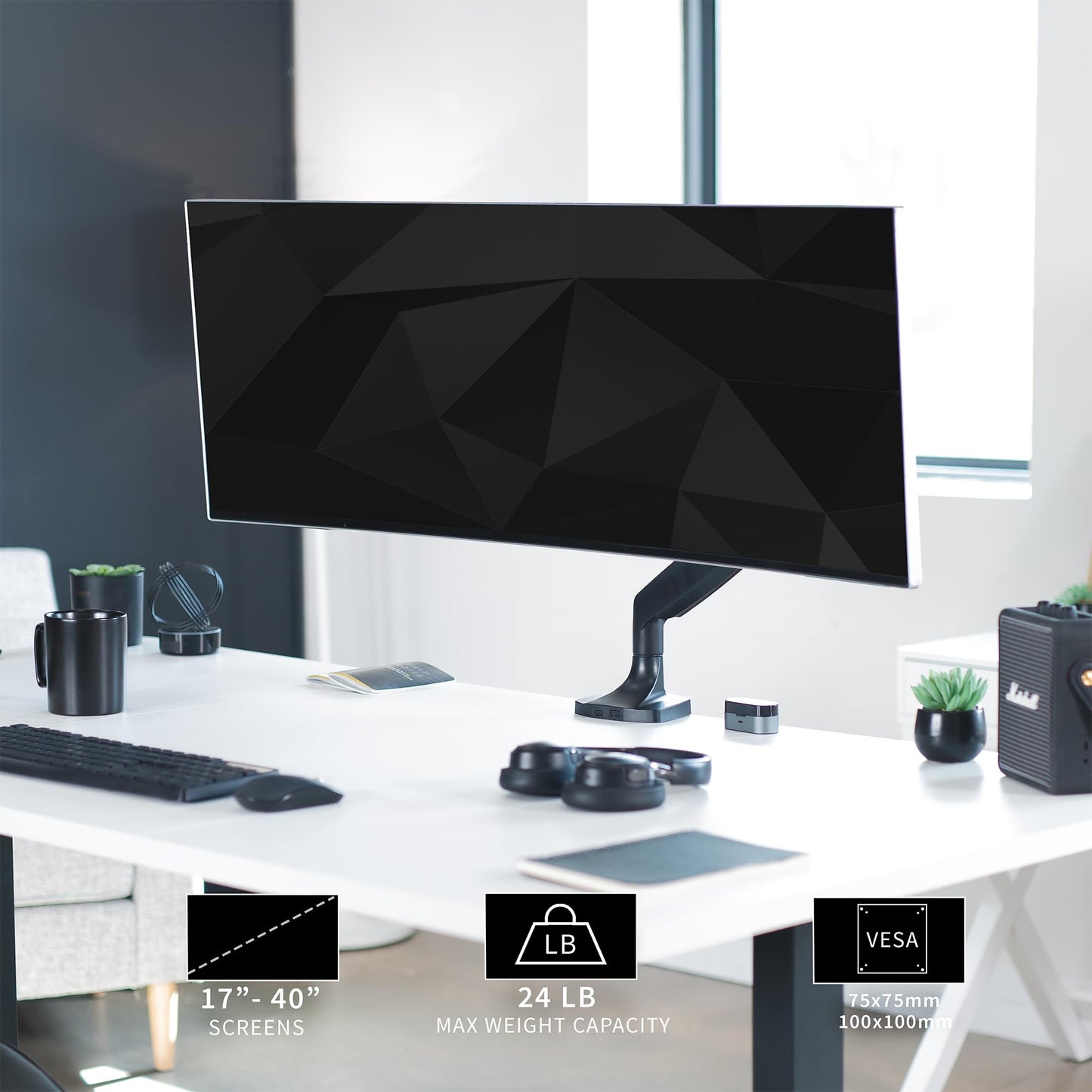 VIVO Premium Aluminum Heavy Duty Single Monitor Arm for Ultrawide Monitor up to 40 inches and 24 lbs, Desk Mount Stand, Pneumatic Height, Max VESA