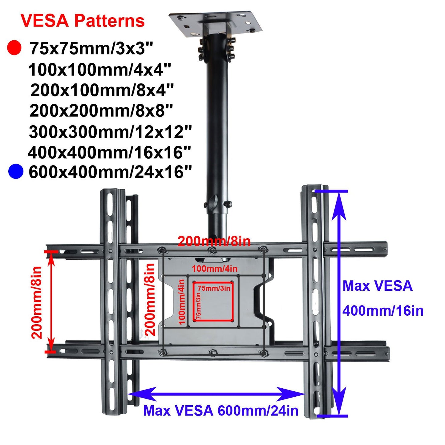 VideoSecu Tilt Swivel Height Adjustable Dual TV Ceiling Mount for Most 32"-75" Double LCD LED TVs Monitors up to VESA 600x400mm with TV Ceiling Mount