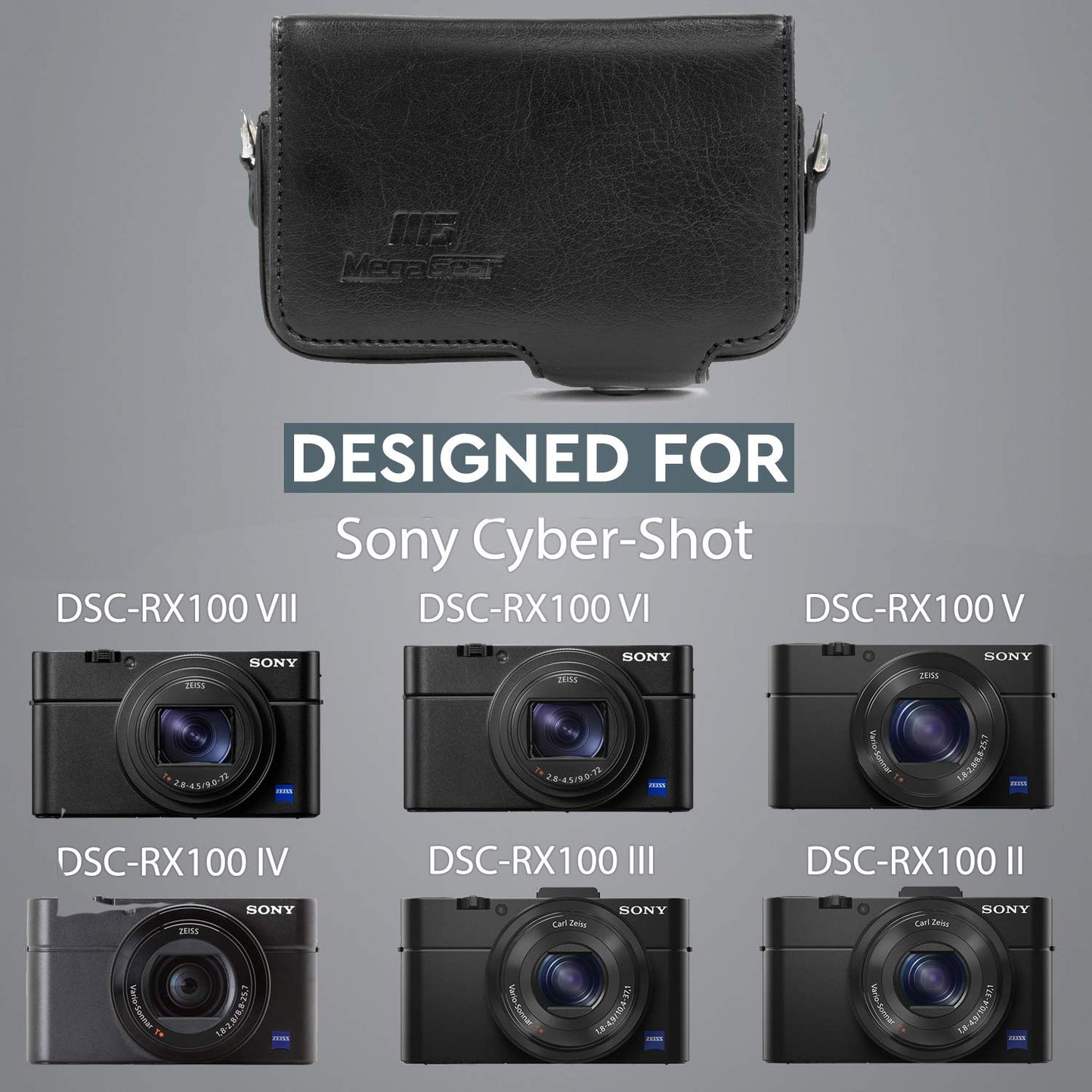 MegaGear MG281 Leather Camera Case with Strap compatible with Sony Cyber-shot DSC-RX100 VII, DSC-RX100 VI, DSC-RX100 V, DSC-RX100 IV, DSC-RX100 III