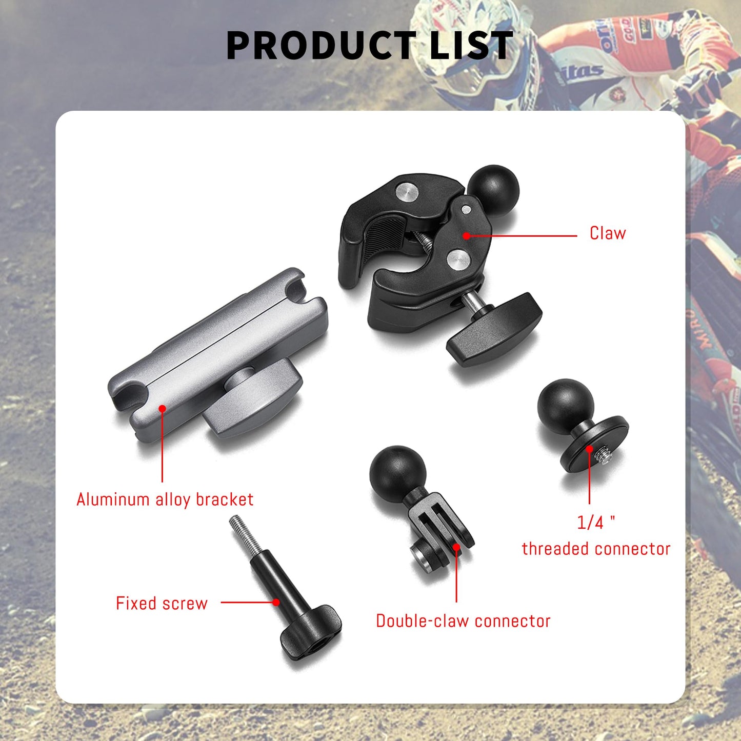 Clamp Camera Mount, Bike/Bicycle/Motorcycle Handlebar Mount for DJI Osmo Action 6/Action 5 Pro/4 3/Osmo Nano/Hero 13 12 11 10 9 8 7/Insta 360 X4 X5