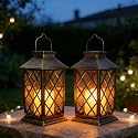 Solar Garden Lanterns Hanging Outdoor Lantern Waterproof LED Flickering Flameless Candle Mission Lights for Table,Outdoor?Mothers Day Gifts Mom Wife