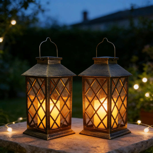 Solar Garden Lanterns Hanging Outdoor Lantern Waterproof LED Flickering Flameless Candle Mission Lights for Table,Outdoor?Mothers Day Gifts Mom Wife