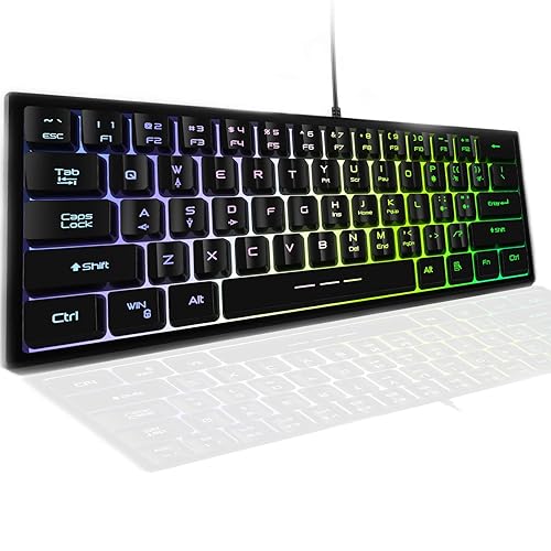 AJKTHGE Gaming Keyboard, 61 Keys Backlit 60% RGB LED Rainbow Backlit USB Wired Gaming Gears, Mechanical Feeling Keyboard for PC Mac PS5 PS4 Xbox