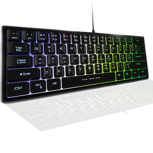 AJKTHGE Gaming Keyboard, 61 Keys Backlit 60% RGB LED Rainbow Backlit USB Wired Gaming Gears, Mechanical Feeling Keyboard for PC Mac PS5 PS4 Xbox