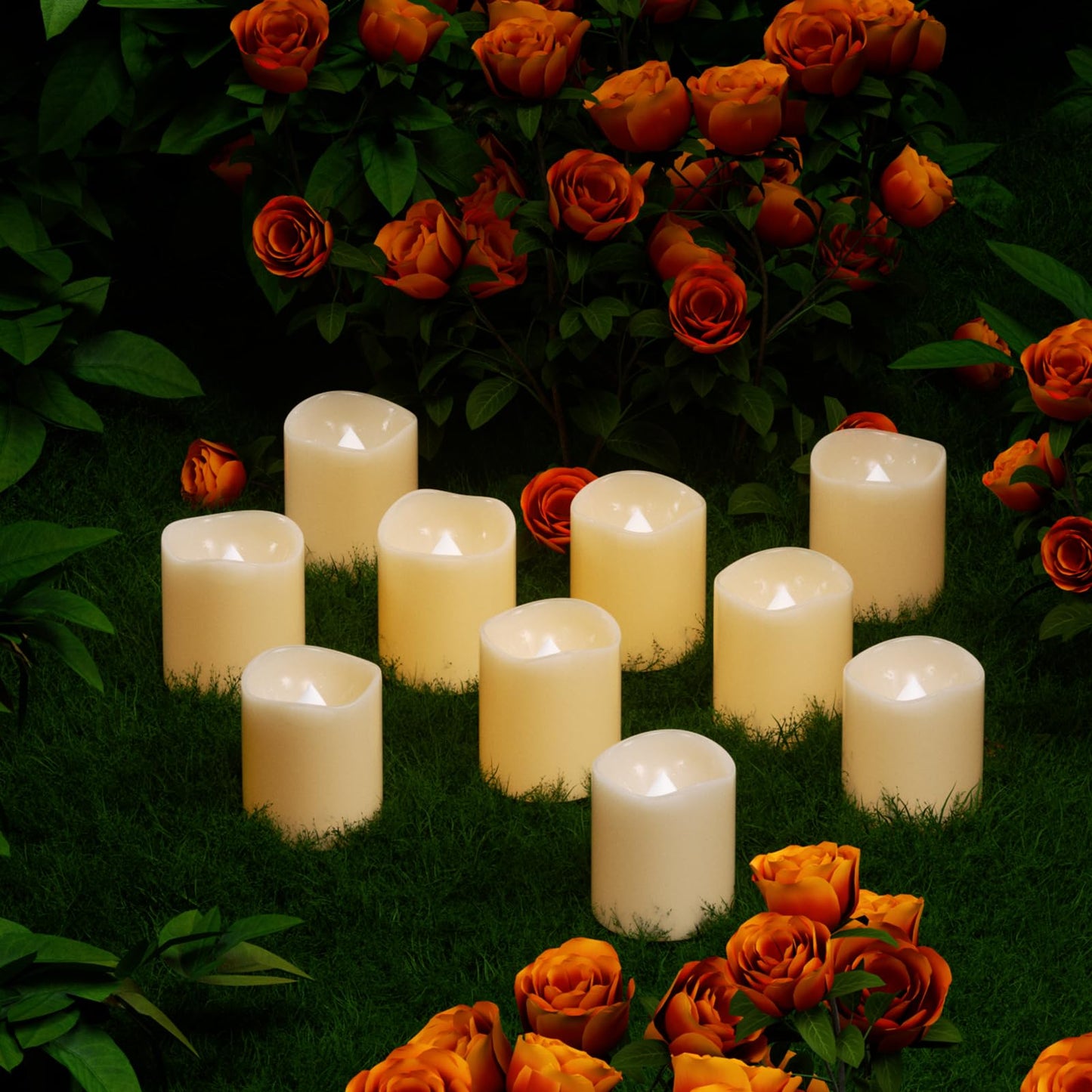 DRomance Flameless Flickering LED Votive Candles Remote and Timer, Battery Operated Tealights Battery Included, Amber Yellow Light 1.5 x 2 inch Set