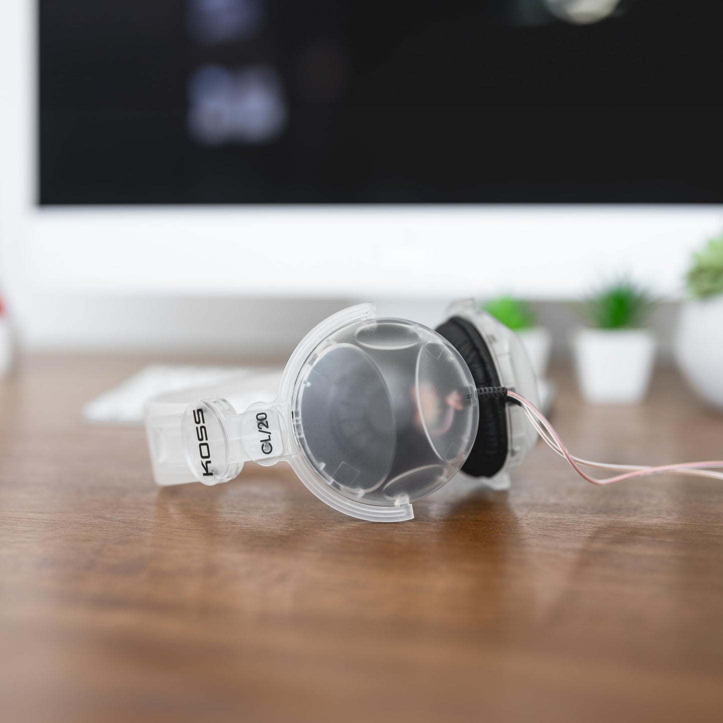 Koss CL/20 Clear Transparent On-Ear Headphones, 80s and 90s Style, Retro Look, 3.5mm Plug, Adjustable Headband, Leatherette Cushions