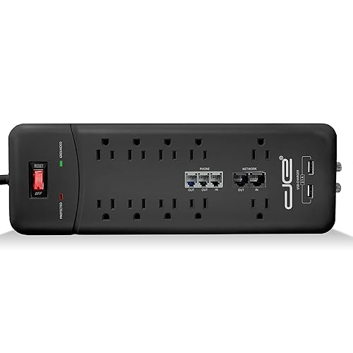 Digital Energy 10-Outlet Straight Plug 4050 Joules Heavy Duty Surge Protector Power Strip, 25 Foot Long Extension Cord, 15 AMP, 15 FT, Black