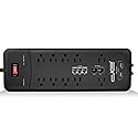 Digital Energy 10-Outlet Straight Plug 4050 Joules Heavy Duty Surge Protector Power Strip, 25 Foot Long Extension Cord, 15 AMP, 15 FT, Black