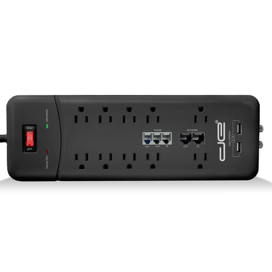 Digital Energy 10-Outlet Straight Plug 4050 Joules Heavy Duty Surge Protector Power Strip, 25 Foot Long Extension Cord, 15 AMP, 15 FT, Black