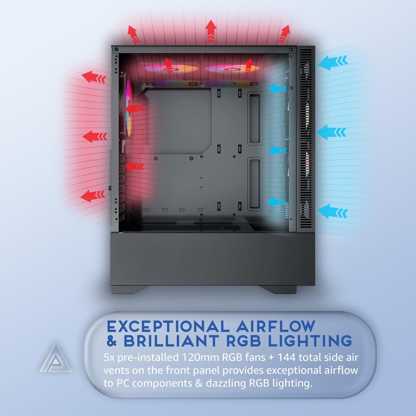 Apevia Eclipse-BK Eclipse Mid Tower Gaming PC Case w/ 5X 120mm ARGB Fans, 366 RGB Light Modes, Minimalistic Honeycomb Design, Tempered Glass Front &