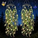 HSBMTBDBF Solar Hanging Garden Lights, 66 LED Artificial Willow Leaf Solar String Lights Outdoor, Birthday Gifts for Her Mom Grandma, IP65 Waterproof