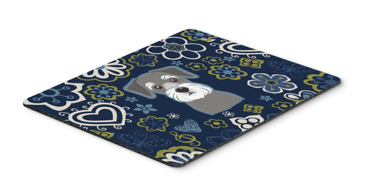 Caroline's Treasures BB5057MP Blue Flowers Schnauzer Mouse Pad, Hot Pad or Trivet for Home Office Gaming Working Computers Laptop Mouse Mat,Washable