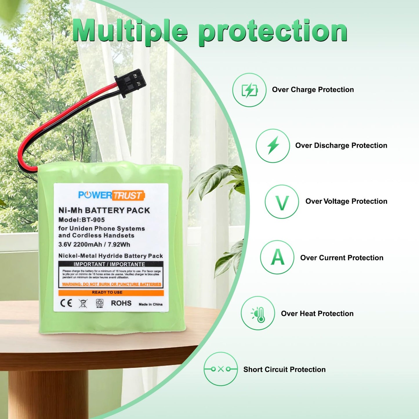 PowerTrust BT-905 Rechargeable Electric Batteries for BT905 BT800 BT-1006 BP-905 P-P501 BP-905BBTY-0444001 BBTY-0449001 Cordless Phone Battery