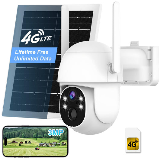 Vearoat 4G LTE Cellular Security Camera Outdoor System, Lifetime Free Unlimited Data,Wireless Solar Security Camera Built in SIM Card, 360° Live View