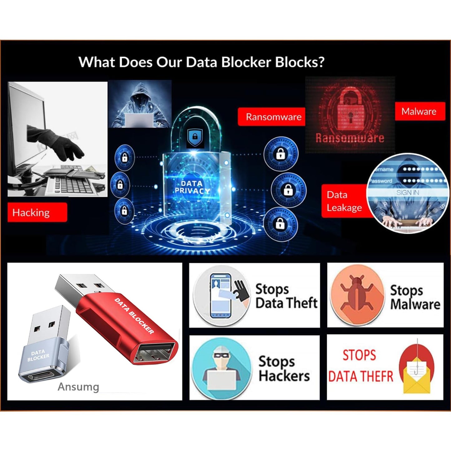 Data Blocker, USB C Data Blocker for iPhone 15 16 & Any USB C Mobile Phone Charging, Protect Against Juice Jacking, Hack Proof 100% Guaranteed, USB…