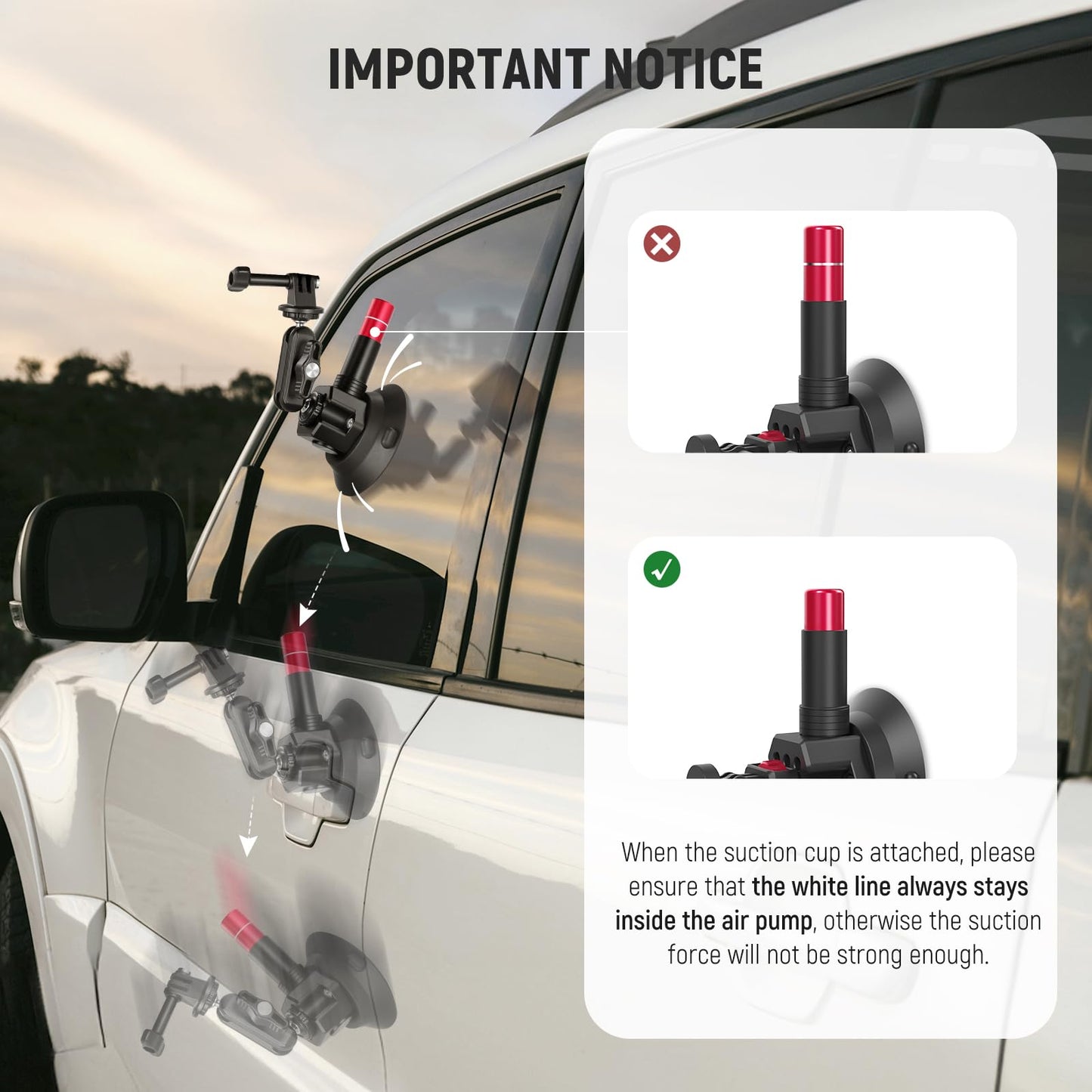 NEEWER Triple Suction Cup Car Mount Kit with 2in1 Extension Pole/Selfie Stick, Quick Release Outside Windshield Magic Arm Camera Mount Compatible