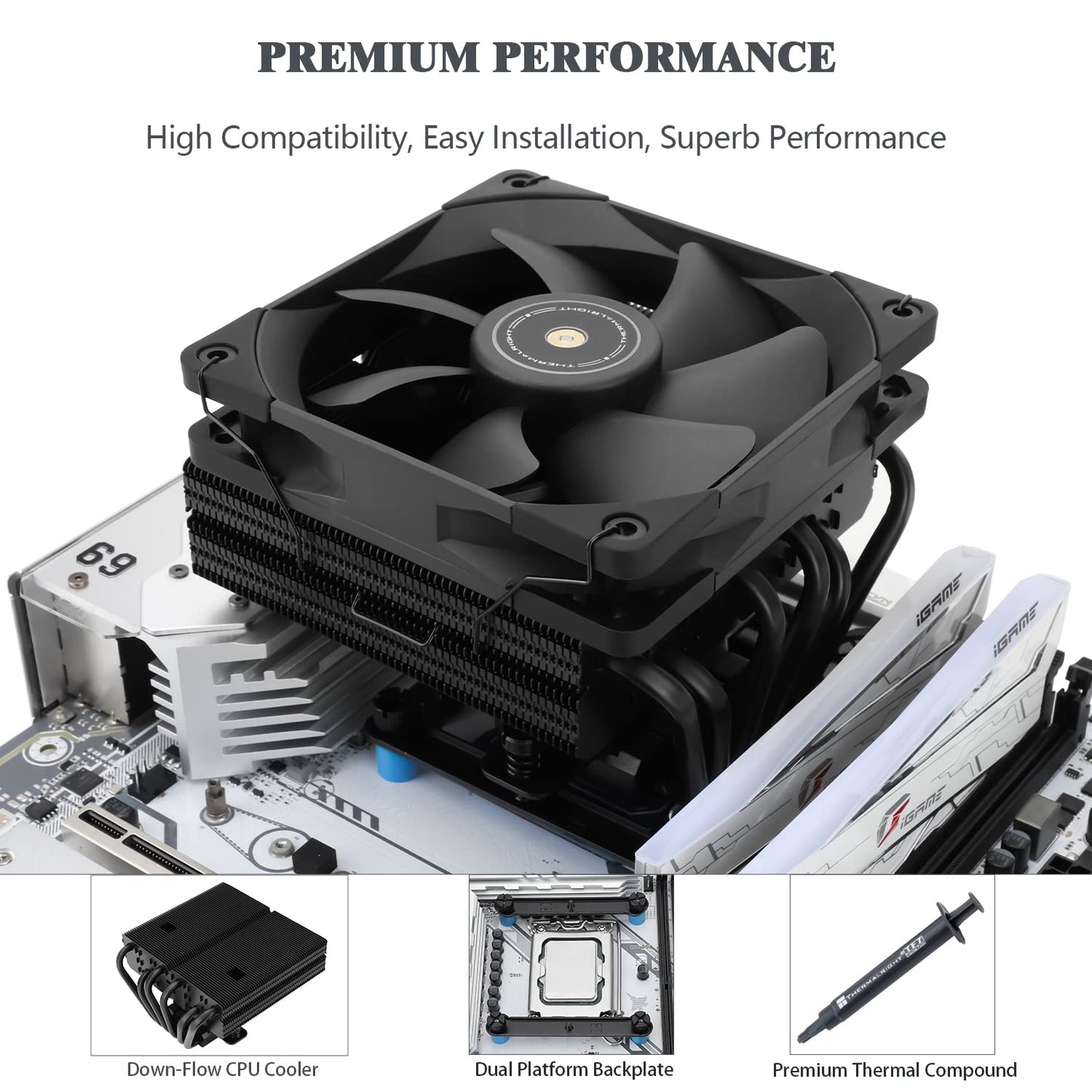 Thermalright SI-100 Black CPU Air Cooler, 6×6mm Heat Pipes, TL-E12B PWM Quiet Fan CPU Cooler with S-FDB V2.0 Bearing, AGHP 3.0 Technology, for AMD AM4