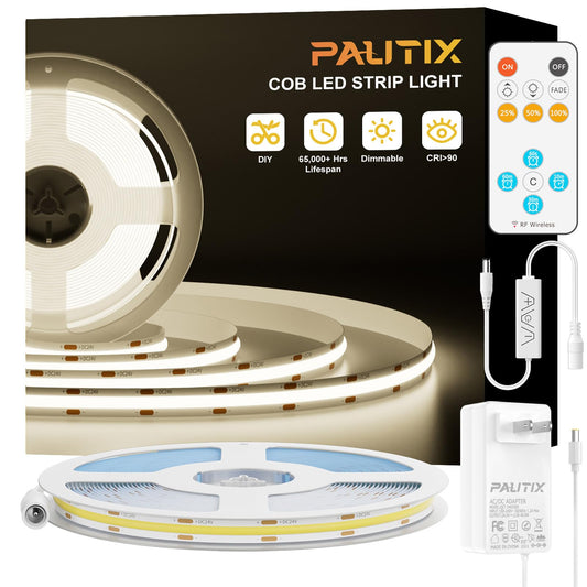 PAUTIX COB LED Strip Lights,UL Listed Dotless LED Lights with RF Remote,16.4ft Natural White 4000K Super Bright Dimmable Flexible Diffused LED Tape