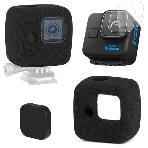 HSU Windslayer Cover and Lens Screen Protector for GoPro Hero 11 Black Mini, Windslayer Cover (2 Pack) + Screen Protector (3 Pack) + Lens Cap, Video